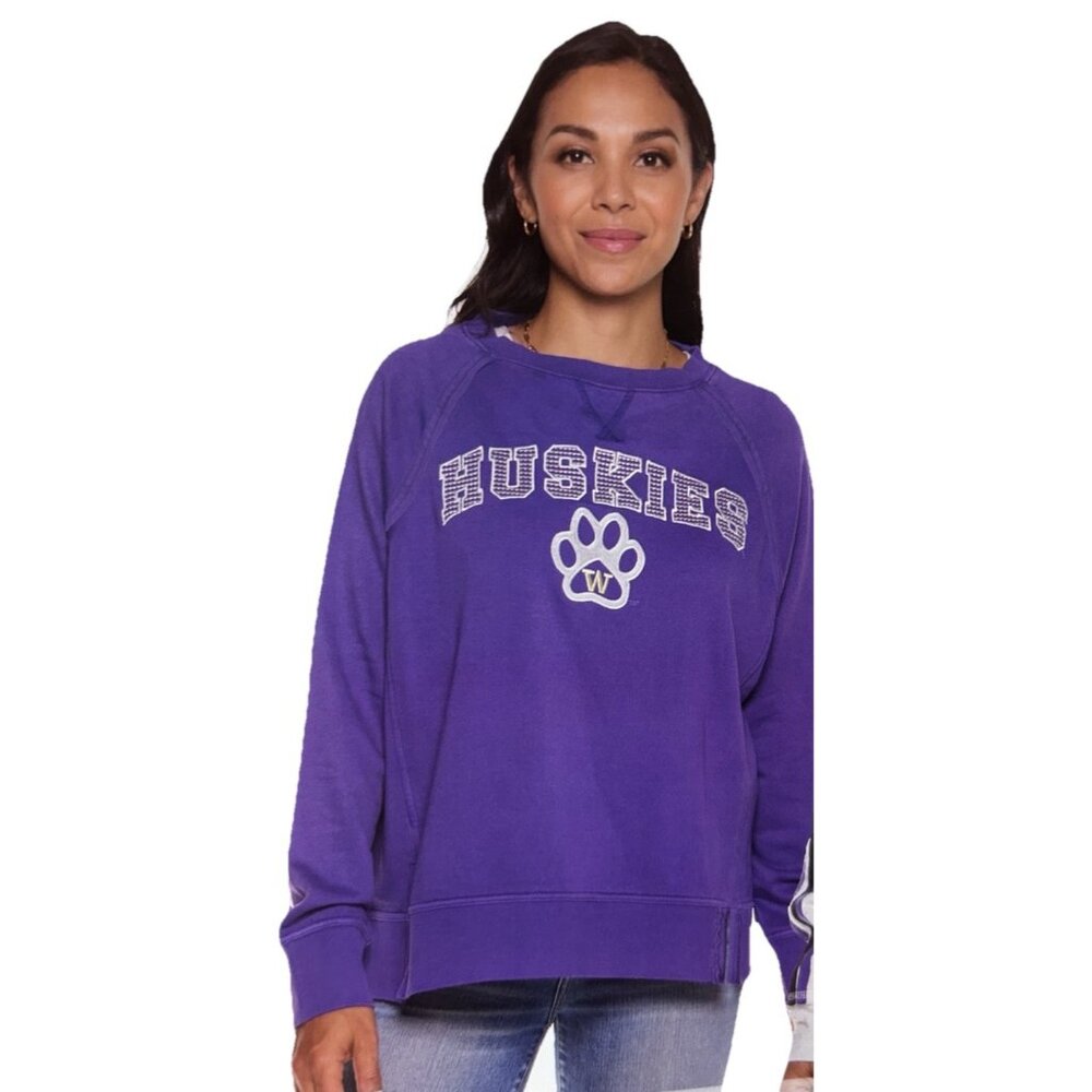 NEW Washington Huskies Colosseum Athletics Purple Crew Neck Sweatshirt Women's M